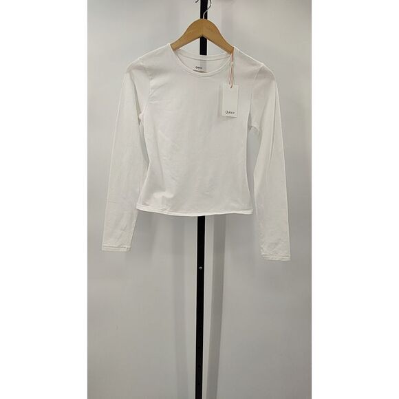 Quince Women Stretch Cotton Jersey Fitted Long Sleeve Sleeved Top White S - Picture 1 of 3